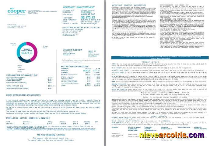 USA Mr. Cooper Changing the Face of Home Loans mortgage loan statement, 4 pages 1-2